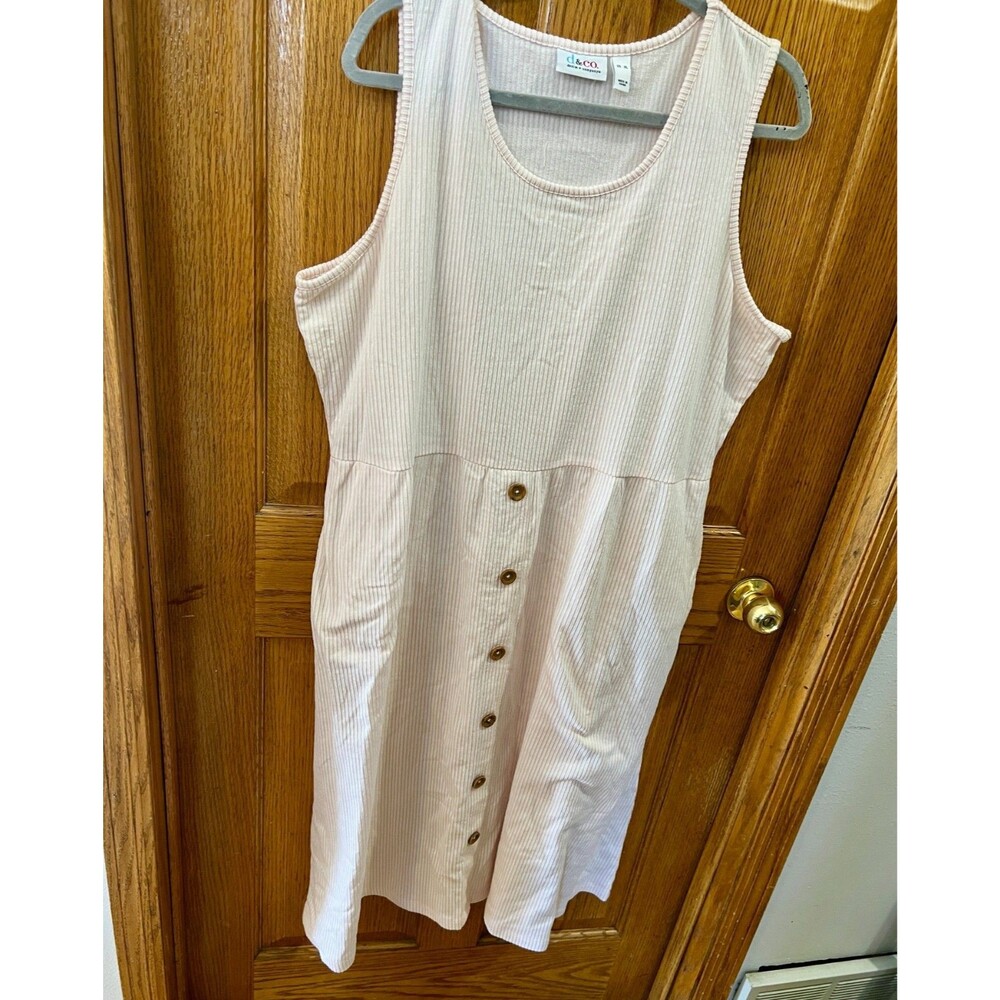 d & co striped sleeveless v neck buttons beach dress XL Denim & Company Jumper